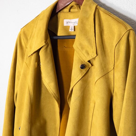 Philosophy Faux Suede Moto Jacket Mustard Yellow Large Modern Classic - Picture 3 of 8